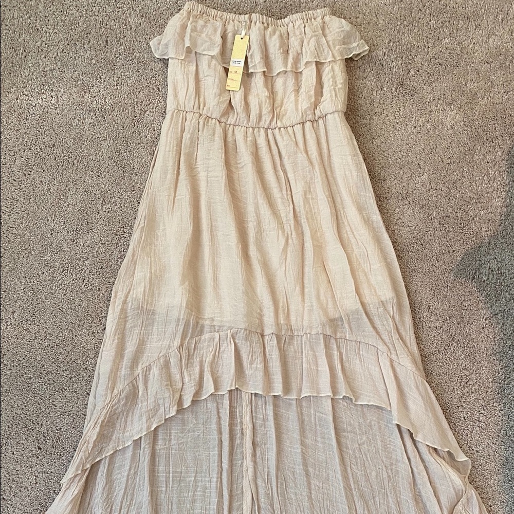 Strapless ivory dress high low